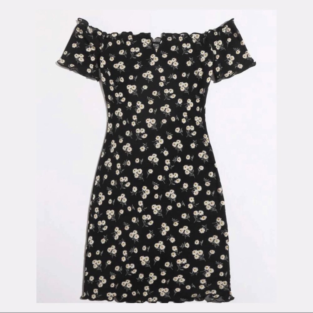 SHEIN off shoulder Lettuce trim ditsy floral dress